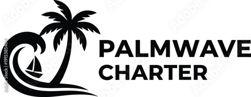Minimalist Energetic Black Palmwave Charter Logo for Tropical Company Branding Vector Illustration 