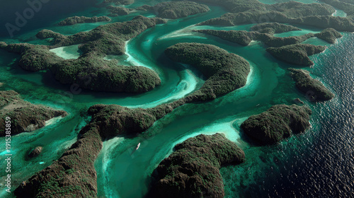 Aerial View of Lush Islands and Turquoise Waters a Tropical Paradise.