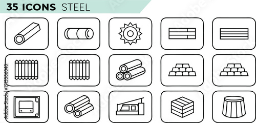 Collection-of-steel-industry-icons-in-black-and-white-illustrations
