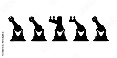 Five stylized black silhouettes of giraffes in various poses against a white background Vector
