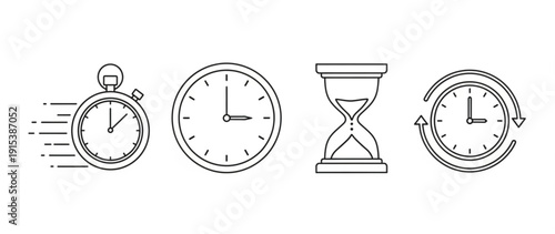 Four different types of clocks and time keeping devices