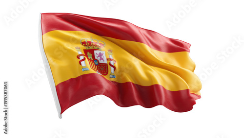 Animation Spain flag flowing png isolated object background for country history purpose.