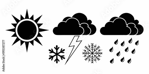 A collection of weather icons representing different weather conditions Vector