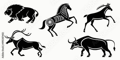 A diverse collection of various animal silhouettes in black and white Vector