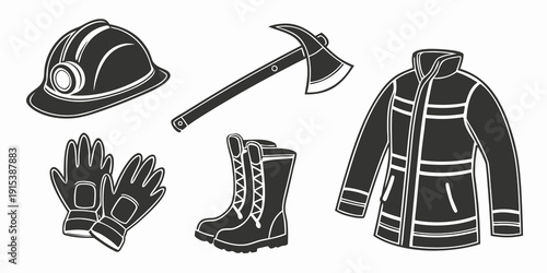 Assorted mining equipment and protective gear displayed together Vector