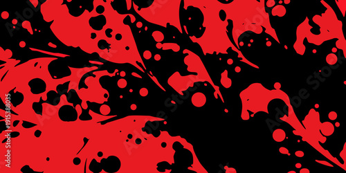 Abstract red and black splatter background with irregular shapes