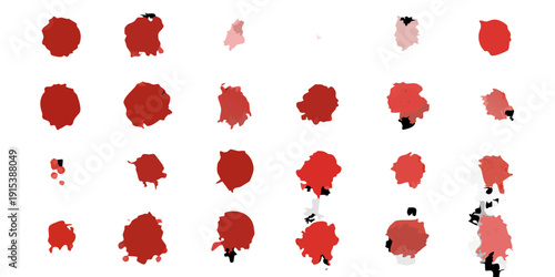 Abstract arrangement of crimson red splatters against a black background