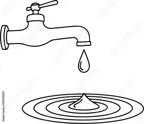 A dripping faucet creates ripples on a water surface