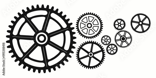 A collection of interlocking gears in various sizes and shapes. Vector