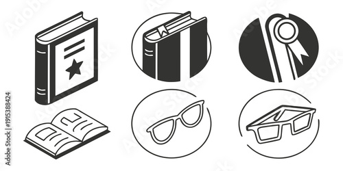 Assorted icons representing various study and research tools and activities Vector