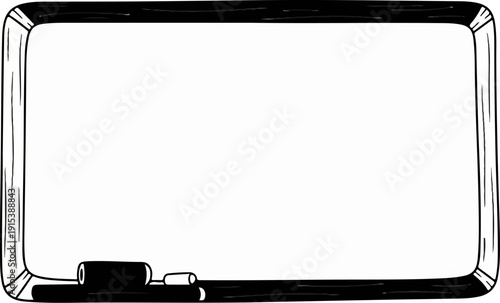 A hand-drawn frame outlines a blank whiteboard, with chalk at the bottom