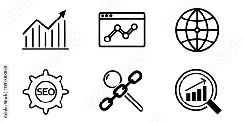 Icons representing various aspects of business, technology, and research Vector