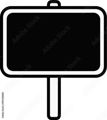 A blank black sign on a white post with rounded corners