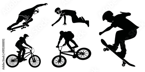 Silhouettes of people engaging in various outdoor activities Vector