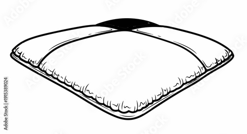 A hand-drawn illustration of a plush, square cushion with a black top detail