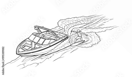 A boat pulls a person on a wakeboard through choppy water