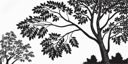 A majestic tree with sprawling branches and lush foliage in a serene landscape Vector