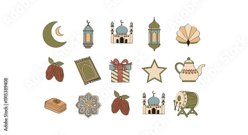 Ramadan Kareem Islamic Symbols Icons.