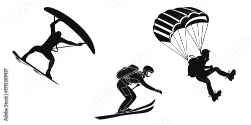 Extreme sports enthusiasts showcasing their skills in various adventurous activities Vector