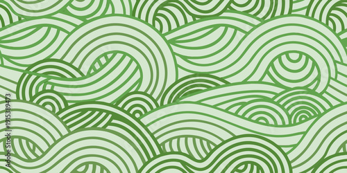 Abstract green wave pattern with flowing lines and repeating curves