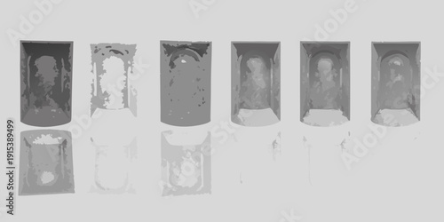 A series of grayscale images depicting enclosed cylindrical or rounded shapes