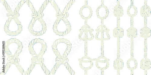 A collection of nautical rope knots illustrated in a vintage style