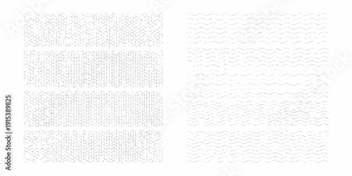 Abstract patterns of repeating zigzag and wavy lines in grayscale