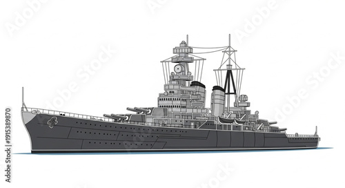 Battleship Silhouette Navy Warship Illustration.