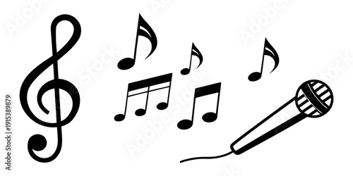 Musical notes and microphone symbolizing the art of music and performance Vector