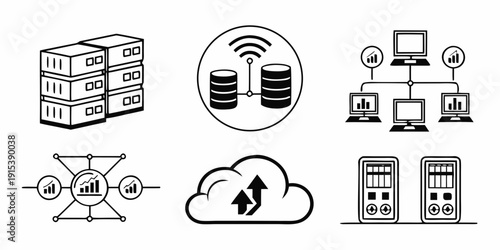 Illustration of various cloud computing and data storage concepts Vector