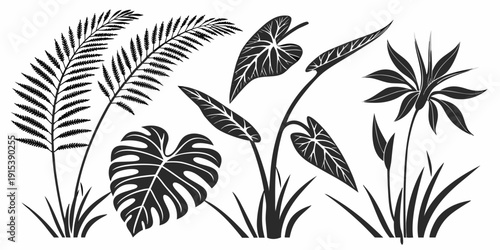 A vibrant illustration of various types of plants and flowers in full bloom Vector