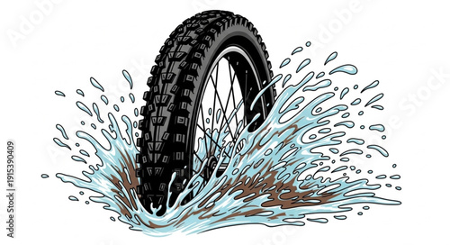 Bicycle Tire Splashing in Water.