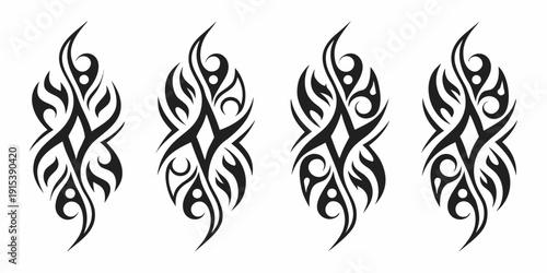 Intricate black and white tribal designs with symmetrical patterns and swirling lines Vector
