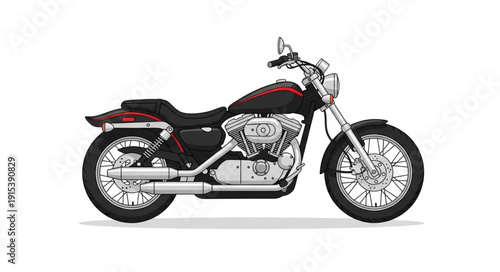 Black and Red Motorcycle Side View.