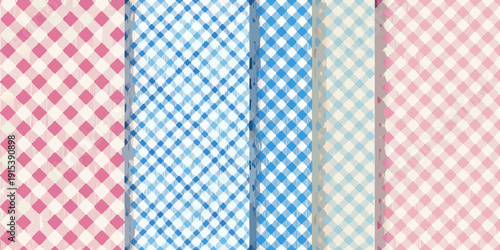 A colorful arrangement of gingham checkered patterns in various pastel shades