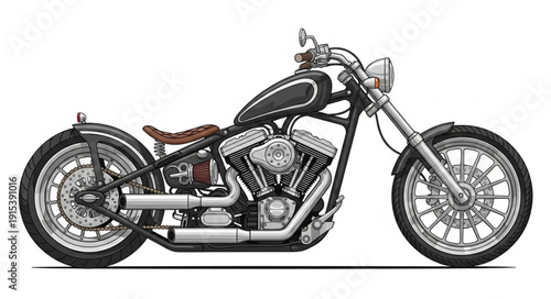 Black and Silver Motorcycle Illustration.