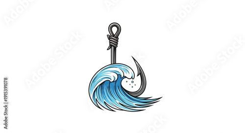 Anchor in Ocean Wave Illustration.