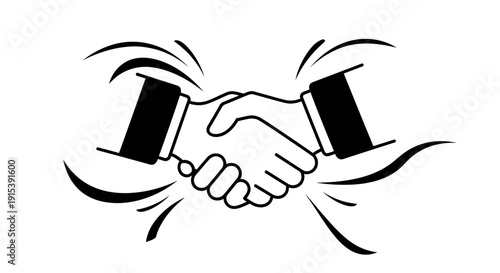 Handshake Agreement in Solid Silhouette on Isolated White Background