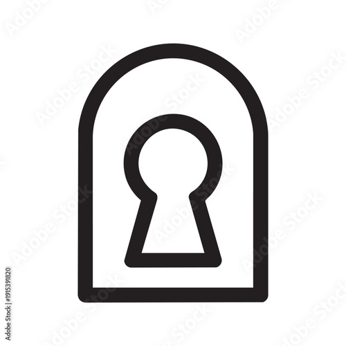 A black and white icon of a keyhole in a lock