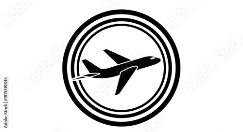 Airplane flying in a circle representing travel, aviation, or logistics on isolated white background.
