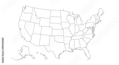 Outline Map of United States of America, isolated white background