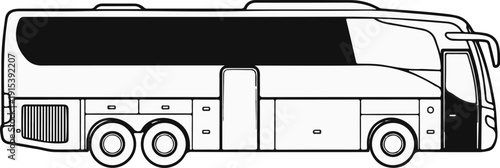 A detailed line drawing of a modern coach bus with tinted windows