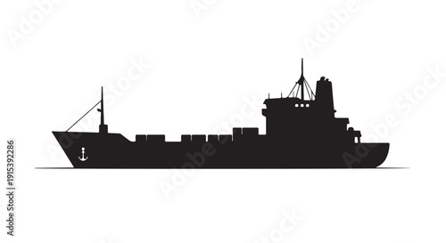 Oceanic Silhouette: A stark black silhouette of a cargo vessel cuts a striking figure against the backdrop, evoking the vastness of the ocean and the crucial role of trade.