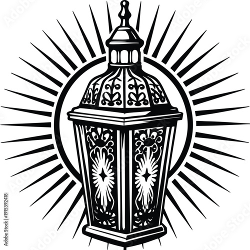 Vintage vector illustration of an old lantern