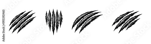 Claw mark flat vector icons set. Scratch and tear symbols collection. animal and beast design