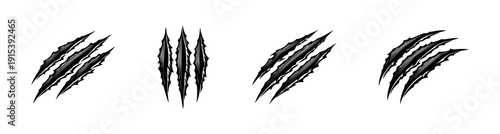 Claw mark flat vector icons set. scratch and tear symbols collection. animal and beast design