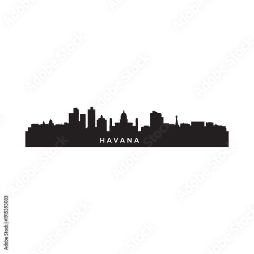 Silhouette of havana s skyline against a clean white background