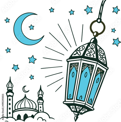 Birds in a cage with mosque vector illustration