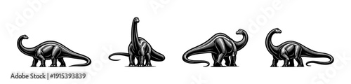 Dinosaurs flat vector icons set. prehistoric animal silhouettes. jurassic reptile illustrations