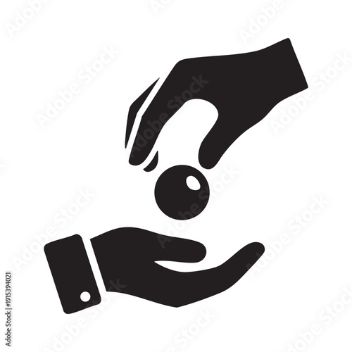 A hand passing zakat to another hand